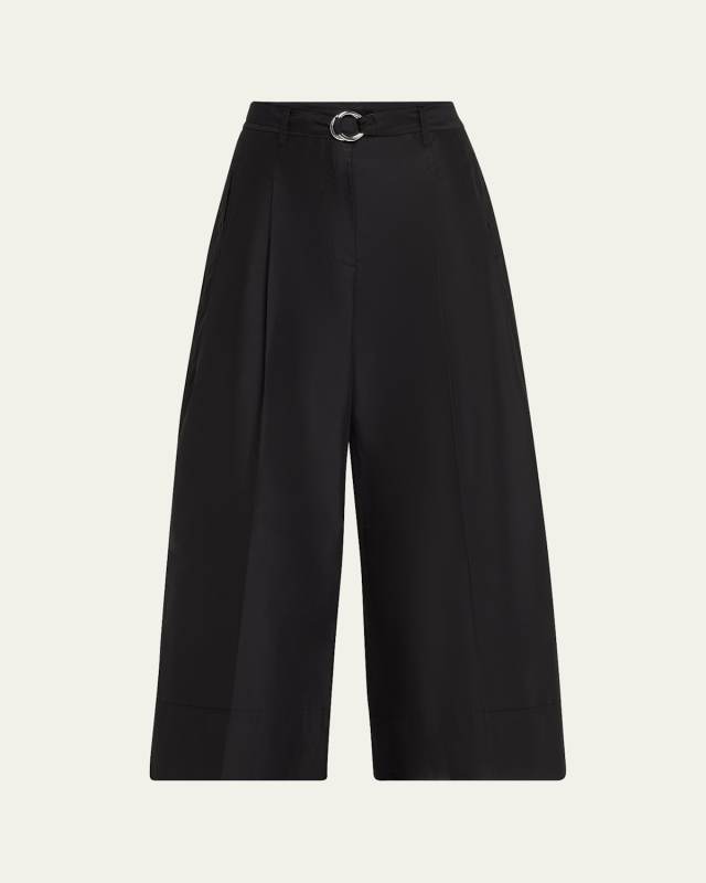 Cropped Wide-Leg Pants with Belt